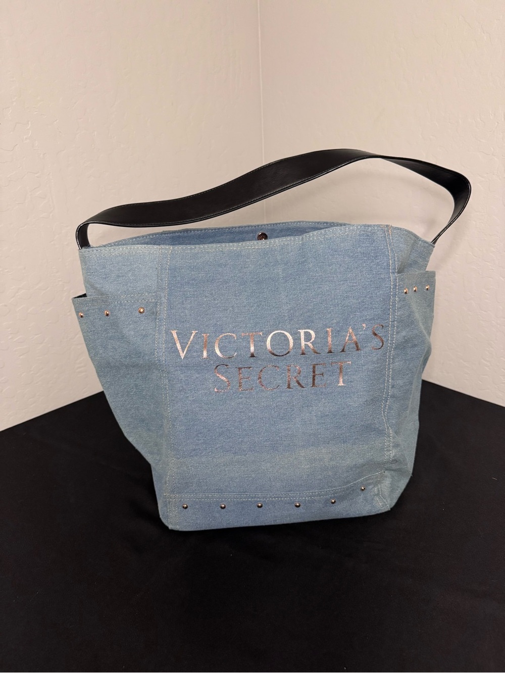 Victoria’s Secret Denim Studded Tote Shoulder Bag Large 20” x 14”